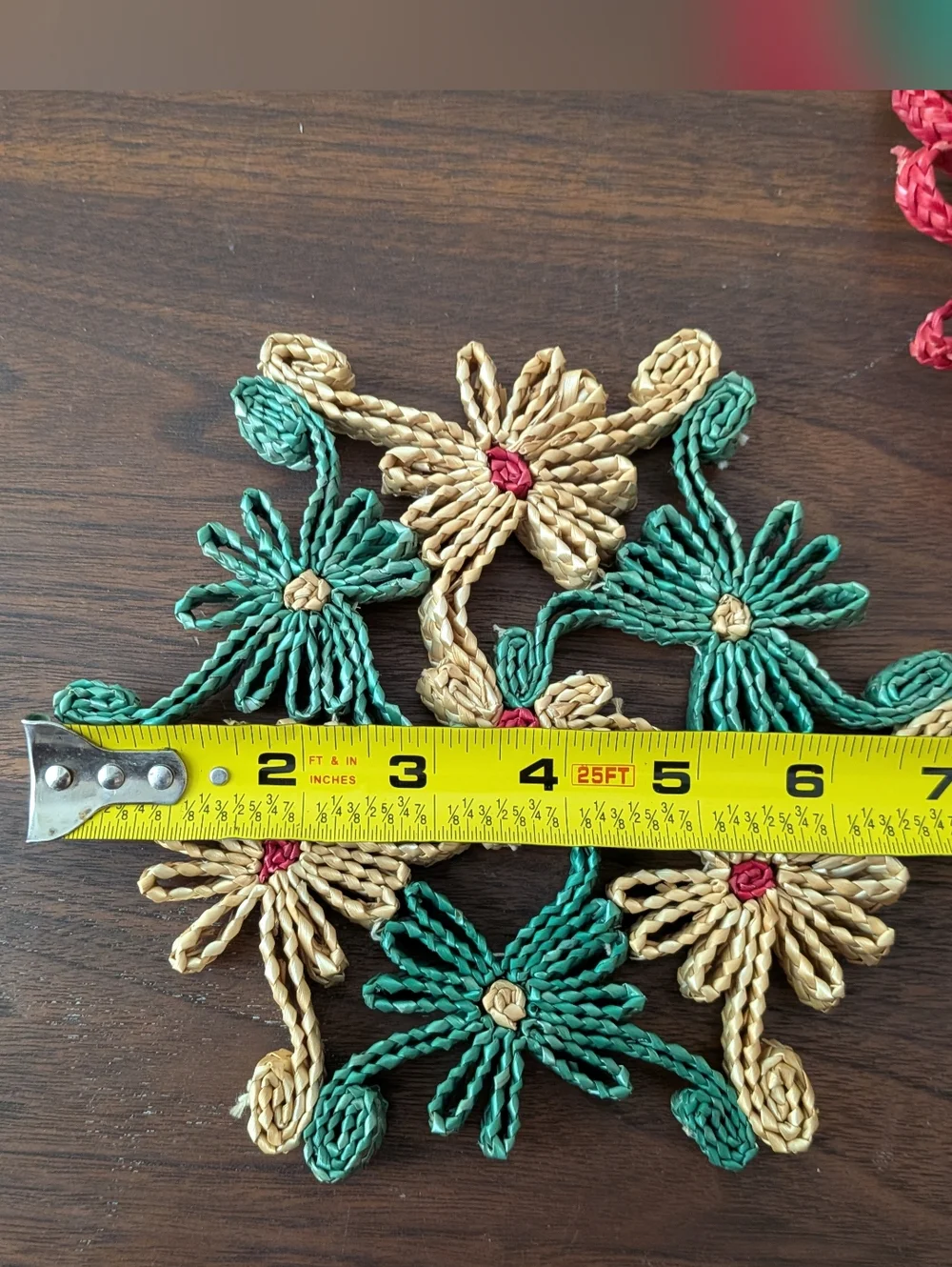 Vintage 70's Woven Straw Raffia Wicker Trivet Set of 2 Retro Boho Christmas